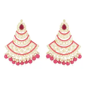 I Jewels Gold Plated Traditional Handcrafted Pearl Kundan Beaded Chandbali Earrings for Women/Girls (E3032Q)