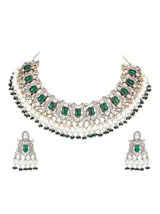 Auraa Trends 22KT Gold Plated Kundan Classic Green Necklace Set For women and Girls