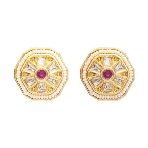 Shining Jewel - By Shivansh Shining Jewel Traditional Idian Gold Plated Kundan,Polki,CZ,Pearls And Crystal Studded Bridal Stud Earring For women-Maroon (SJE_85_M)