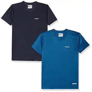 Charged Energy-004 Interlock Knit Hexagon Emboss Round Neck Sports T-Shirt Teal Size Small And Charged Pulse-006 Checker Knitt Round Neck Sports T-Shirt Navy Size Small