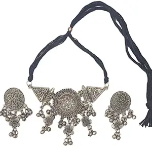 Total Fashion Latest Boho Trible Black Metal Oxidised Choker Necklace Jewellery Set Women for Girls