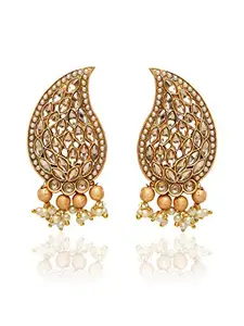 PANASH Gold-Plated & Off-White Paisley Shaped Handcrafted Drop Earrings For Womens & Girls