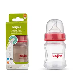 Baybee Natural Flow 150ml Milk Container for Newborn | BPA-Free, Leak-Proof, Anti-Colic, Wide Neck, Easy to Clean | Safe Baby Milk Dispenser for Infants 3+ Months | Baby Essentials (Red)