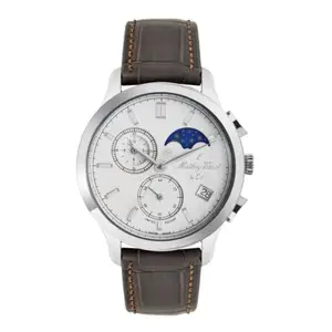 Mathey-Tissot Stainless Steel Edmond G10 Chronograph Quartz White Dial Men Watch- H1886Rchai, Brown Band