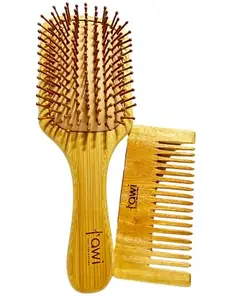 awi FEEL THE NATURE awi Natural & Eco-Friendly Pure Neem Wooden Paddle Hair Brush & Comb With Cushioning For Women, Men & Girls With Round Bamboo Soft Hair Bristles | Wooden Brush for Hair Large