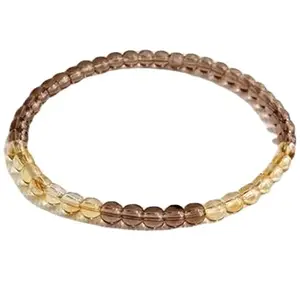 RRJEWELZ 4mm Natural Gemstone Citrine & Smoky Quartz Round shape Smooth cut beads 7 inch stretchable bracelet for women. | STBR_RR_W_02819