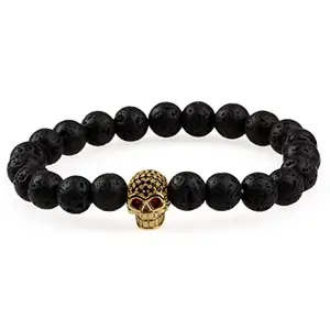THE MEN THING LAVA SKULL RED EYE - Beads Bracelet with Natural Volcanic Stone - 7inch Stretch Bracelet