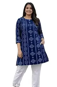 Women's Rayon Printed A-Line Kurti with 3/4 Sleeves, Floral and Geometric Patterns