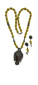 Long Glass Beads Necklace with Buddha Pendant | Mastani Jewellery By Clover Leaf. (Yellow)