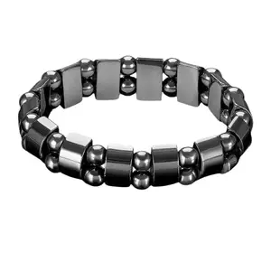 Natural Hematite Stone Bracelet, Unisex Energy Healing Crystal, Gun Metal, Adjustable Stretch, Lab Certified, 20g