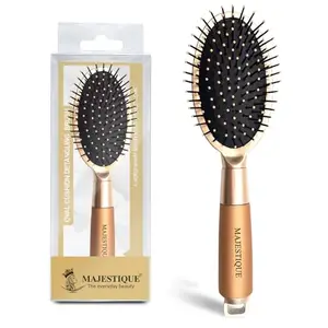 Majestique Detangler Hair Brush Premium Golden Series Friendly Detangling Brush Ultra-Soft Tipped Nylon - Glide Through Tangles for Women, Men