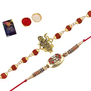 Rakhi Rudraksh "Shreenathji " With Designer Rakhi For Bhaiya With Roli Chawal, Greeting Card -200