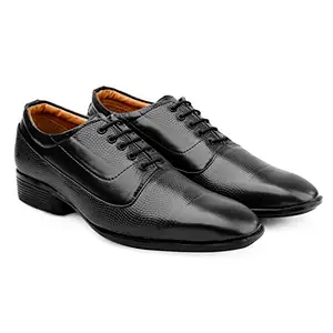 Global Rich Men's (3.5 Inch) Height Increasing Dress Formal Derby Lace-up Full Leather Shoes Black