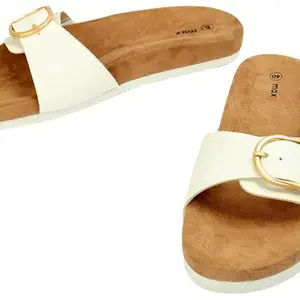 Max Women Colourblocked Flat Sandals with Buckle, WHITE, 37
