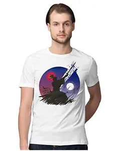 Men's Regular Fit T-Shirt Samurai Warrior Sun & Moon - Yin & Yang 100% Cotton T-Shirt White; _SAMYYMEN-White M Men Round_bz