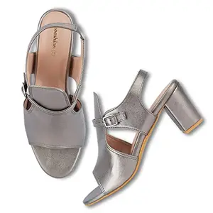 Shoeshion Women's Unique Patent Leather, Block Heel Fashion Sandal for Office, Party and Occasions.(Grey, numeric_4)