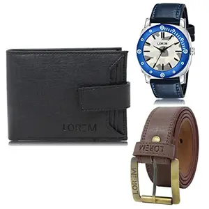 LOREM LOREM Mens Combo of Watch with Artificial Leather Wallet & Belt FZ-LR54-WL08-BL02