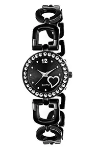 IIK COLLECTION Black Dial Metal Chain Analoge Watch for Women and Girls (IIK-1095W)