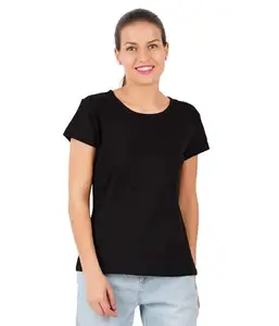 Clifton Women Round Neck Cotton Half Sleeve T-shirt-Black-5XL