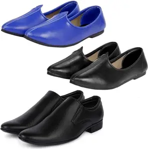 Vitoria Slip On Shoes for Men | Shoes for Men with PU Sole | Comfortable & Lightweight |Durable & Trendy Design | Color : Black-Blue | Size : 6, XTN_401BlkSilipon_JuttiBlkBlu_6