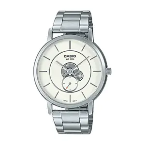Casio Men Stainless Steel Analog White Dial Watch-Mtp-B130D-7Avdf, Band Color-Silver