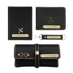 The Wallet Store Personalized Passport Cover, Wallet, Keychain & Eyewear Case Combo | with Name & Charms | Best Customized Gifts for Men, Husband, Boyfriend, Father, Brother, Etc (Black)