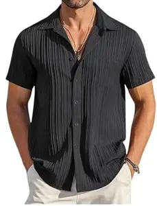Zombom Men's Casual Button Down Shirts Short Sleeve Poly Cotton Shirt Fashion Textured Beach Summer Shirts| Men Stylish Shirt | Men Fancy