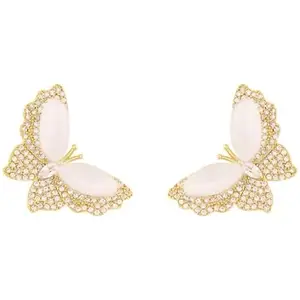 MEENAZ Earrings For Women & Girls Stylish | Western Korean Earrings Bali | Butterfly| Stud Earrings Set for Women Moti Accessories Aesthetic | Fashion American Diamond AD CZ Gold Stud earinging 62