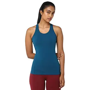 Proyog Women Blue Organic Cotton Athletic Racer Back Workout Tank Top, for Yoga, Pilates and Meditation (Seaport Blue, M)