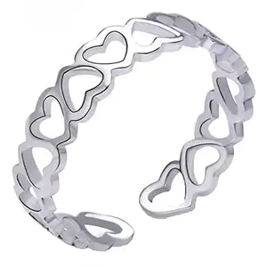 parisha Jewells Rhodium Plated Heart Link Stone Adjustable Finger Ring for Women (FR00716_RD)