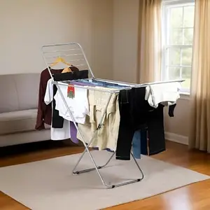 Finiky WideGlide Cloth Drying Stand| Perfect Use for Balcony and Indoor Laundry Racks|Cloth Dryer Stand for Drying Clothes|Cloth Hanging Drying Stand- Multi Level, (Grey)