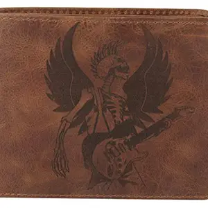Karmanah Beast Playing a Guitar. Engraved Leather Wallet with Added RFID Protection.