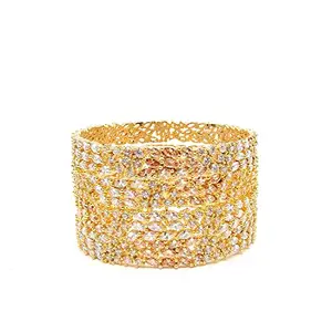 Generic Mangoquest American Diamond Bangles Set for Women and Girls AD CZ Fashion Jewellery Set of 4 Golden (2.6)