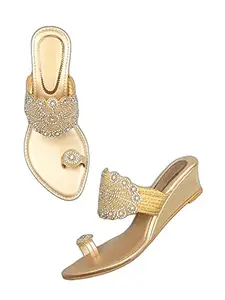 WalkTrendy Womens Synthetic Gold Open Toe Heels - 4 UK (Wtwhs184_Gold_37)