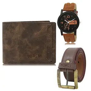 LOREM Watch-Artificial Leather Belt & Wallet Combo for Men (Fz-Lr01-Wl04-Bl02)