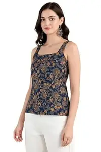 Pinkmint Kurti for Women Printed Sleeveless Women's Kurti Top with Back Tie-Up | Cotton Blend Ethnic Fusion Women Top for Office Wear, Casual Wear, Beach College, Festive & Party Look