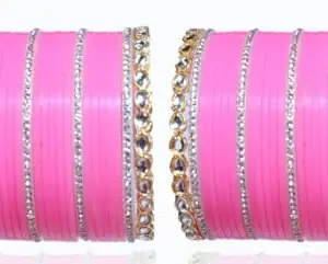 Stylish Fancy Glittering Heavy Chunky Chooda Bangles for Women and Girls (Pink-2.6)