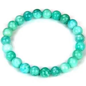 RRJEWELZ Unisex Bracelet 8mm Natural Gemstone Blue Amazonite Round shape Smooth cut beads 7 inch stretchable bracelet for men & women. | STBR_01891