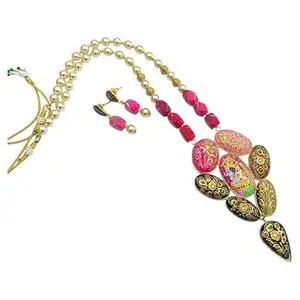 navrabeads Onyx Radha Krishna Tanjore Pendant Necklace, Traditional Jewelry for Women, Elegant Ethnic Necklace for Weddings & Gifting