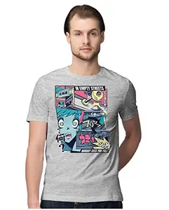 ALLEN BLACK Men's & Women's Regular Fit 100% Cotton T-Shirt (JAPSKAMEN-Melange Grey S Men Round_)