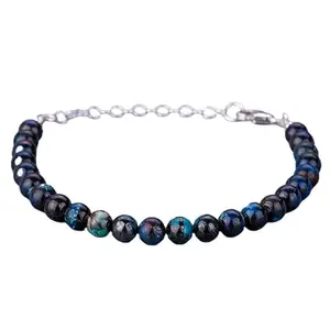 LKBEADS Silver Plated Bracelet with Multicolor Smooth Chrysocolla Beads – Round 8mm – 7 inch Adjustable – For Men & Women|LK_STACK_02028