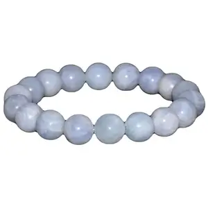 RRJEWELZ 10mm Natural Gemstone Blue Calcite Round shape Smooth cut beads 7 inch stretchable bracelet for women. | STBR_RR_W_02030
