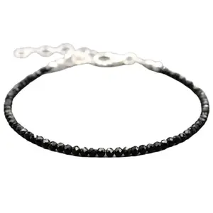 LKBEADS Black Tourmaline Bracelet with Silver Plated Clasp – 3mm Round Beads – Faceted Cut – 7 inch adjustable – Healing, Fashion, Gift, Spiritual, Yoga|LK_STACK_01337