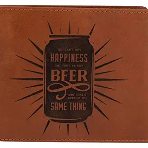 Karmanah Happiness Engraved, Handcrafted and RFID Protected Leather Wallet. (Light Brown)