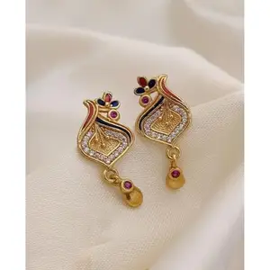 Generic Gold Brass Dangle & Drop Earrings for Women | Cubic Zirconia/American Diamond | Non-Adjustable | Earring_NotAd_wttxl