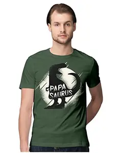 ALLEN BLACK Men's Regular Fit T-Shirt Papasaurus Re - Funny Dad Tee 100% Cotton T-Shirt Olive Green_PAPASAURX-Olive Green L Men Round_