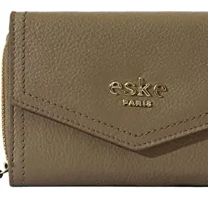 eske Vin - Trifold Wallet - Genuine Quilted Leather - Holds Cards, Coins and Bills - Pockets for Everyday Use - Travel Friendly - Water Resistant - for Women (Light Taupe)