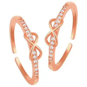 Peora Rose Gold Plated Cubic Zirconia Studded Adjustable Toe Ring Fancy Bichiya Stylish Jewellery for Women