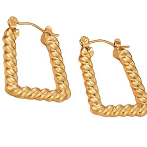KRYSTALZ Contemporary Gold Link Geometric Coil Stainless Steel Hoop Earrings for women
