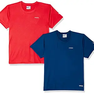 Charged Endure-003 Chameleon Spandex Knit Round Neck Sports T-Shirt Teal Size 2Xl And Charged Energy-004 Interlock Knit Hexagon Emboss Round Neck Sports T-Shirt Red Size 2Xl